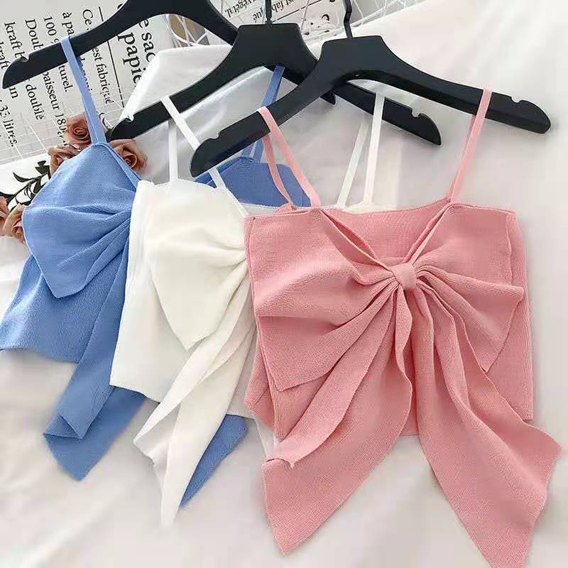 Camisole Women's Bowknot Women's Outer Wear Short Slim Slimming Knit Top