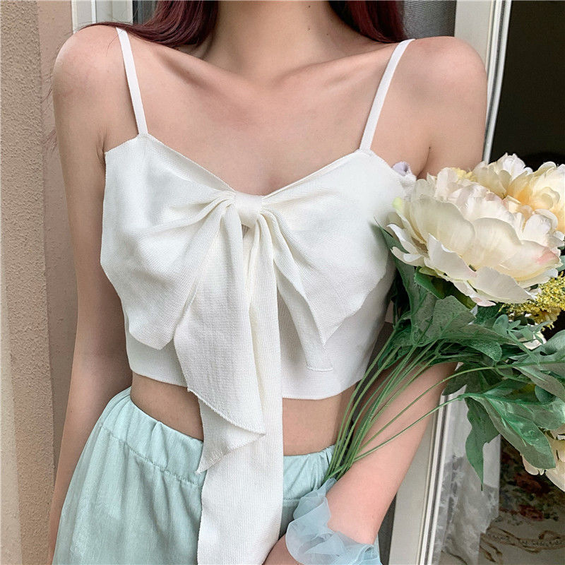 Camisole Women's Bowknot Women's Outer Wear Short Slim Slimming Knit Top