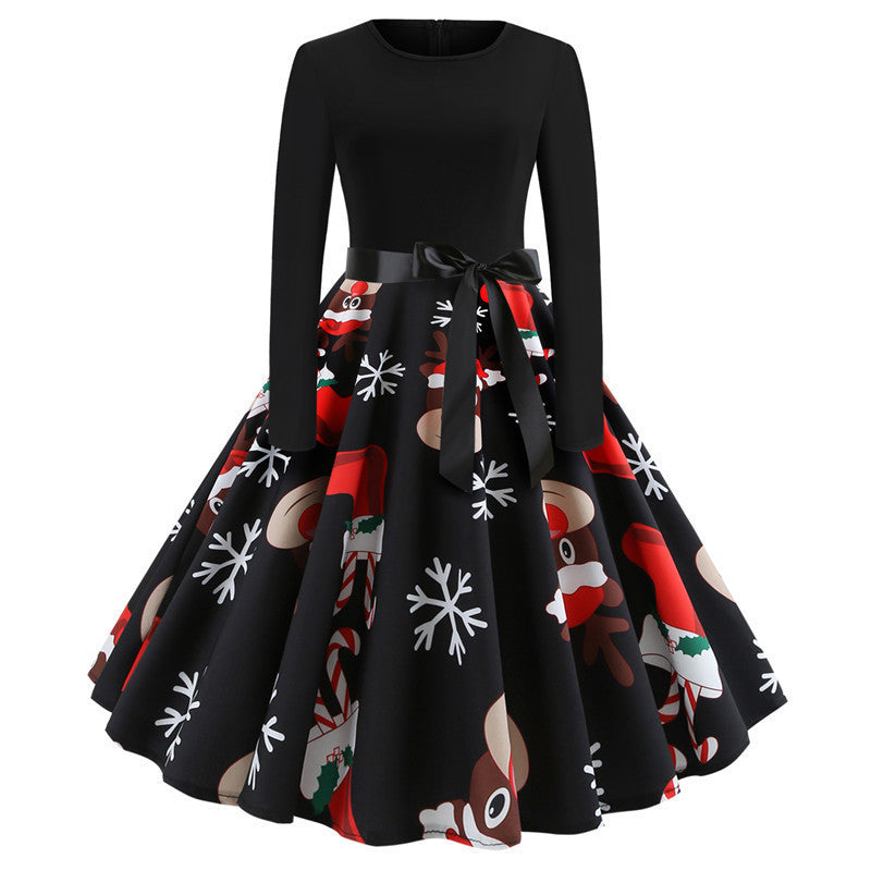 Christmas vintage round neck print skirt