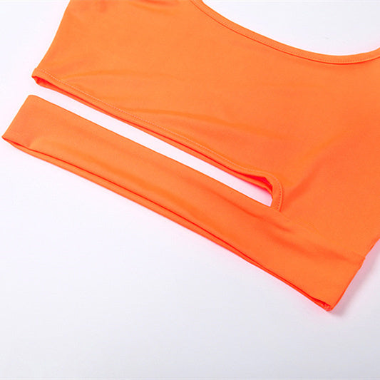 New women's sling round neck hollow two-piece skirt