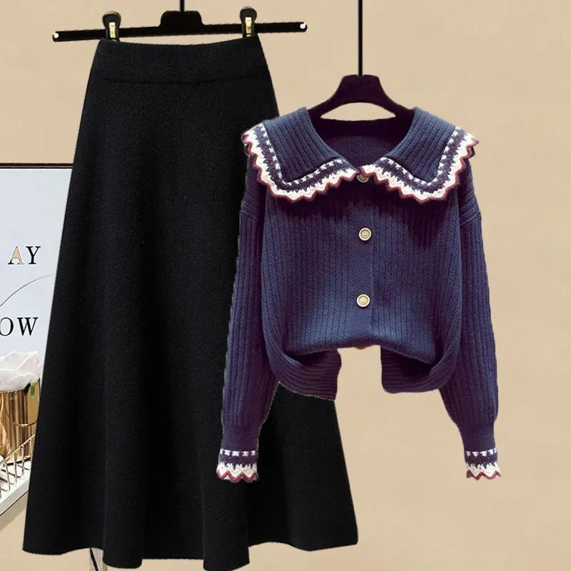 Lazy Wind Wear Design Sense Niche Sweater Slimming Skirt Two-piece Set