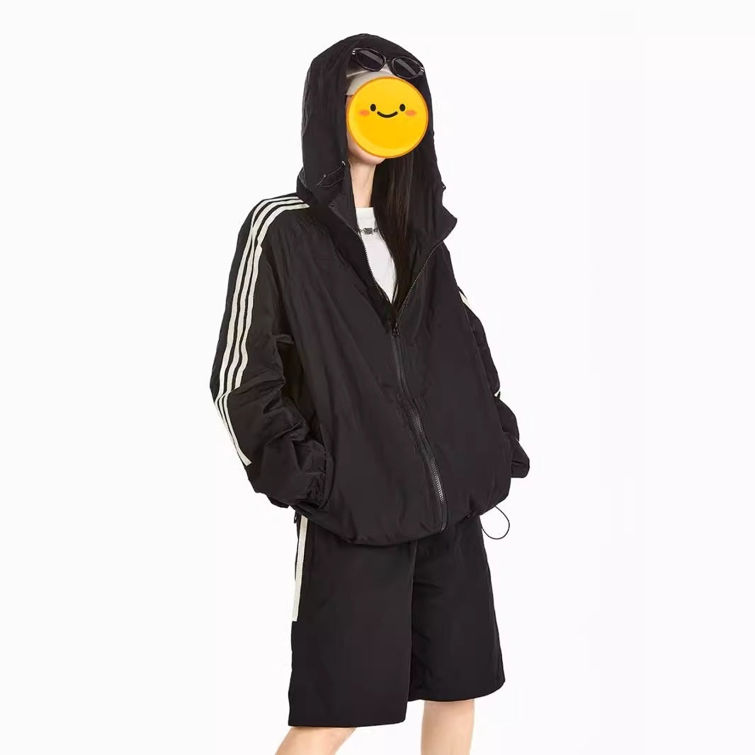 Striped Minimalist Lightweight Breathable Jacket Loose Shorts Suit Men