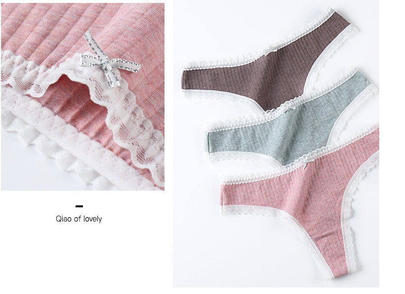 Silk T-shaped Women's Cotton Lace-trimmed T-shaped Panties