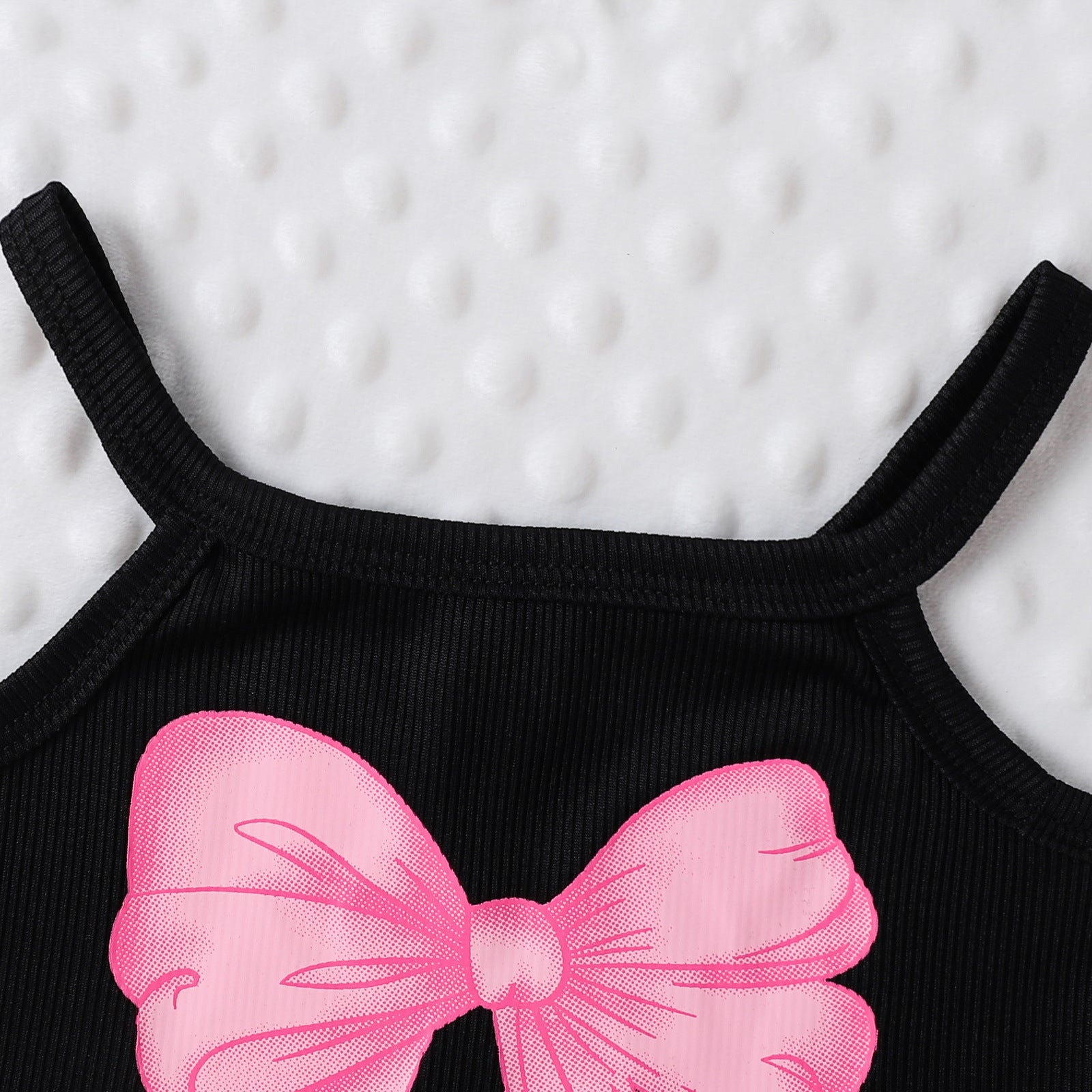 Sweet Cool Female Children's Suit Children Bow Print Sling Irregular Pantskirt