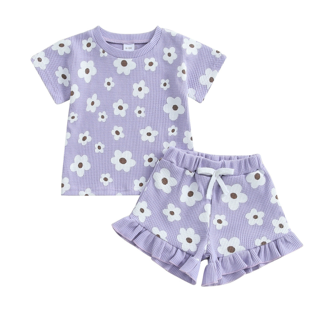 Printed Round Neck Short Sleeve Shorts Suit