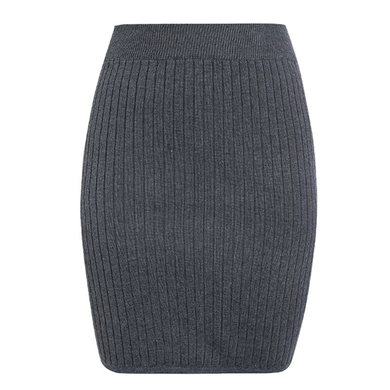 Pure color knit bag hip skirt