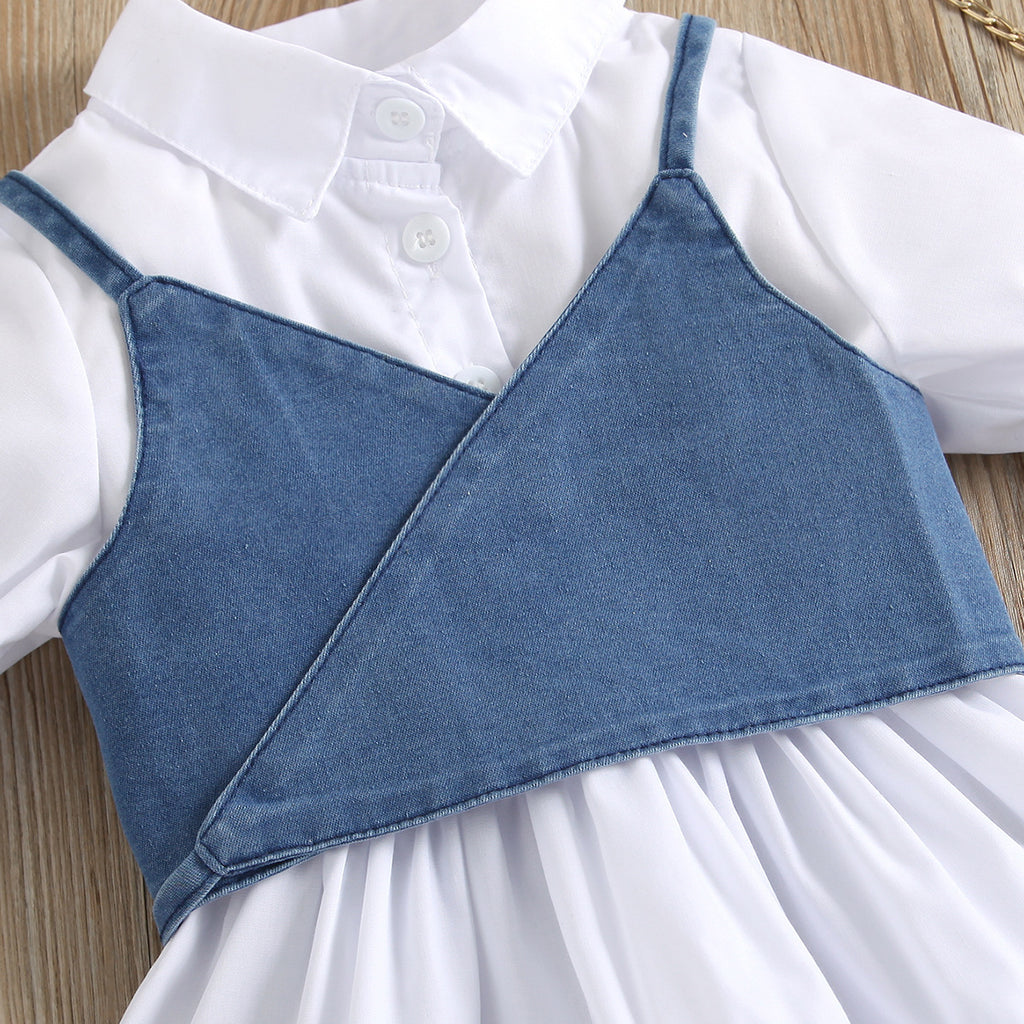 Girls' Style Short-sleeved Stitching Petticoat Lace-up Denim Sling Vest Suit