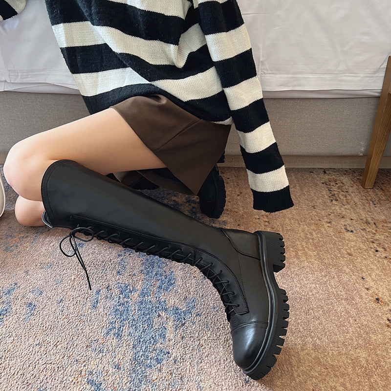 Women's V Mouth Knight Boots With Thick Legs And Big Tube Circumference