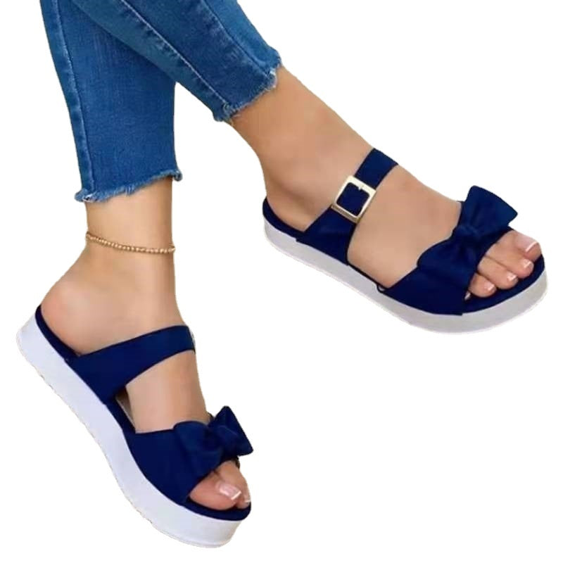 Women's Flat Suede Slip-On Solid Bow Sandals