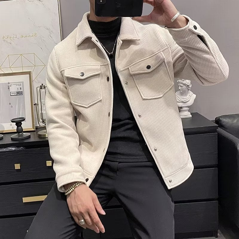 Men's Short Lapel Corduroy Double Jacket