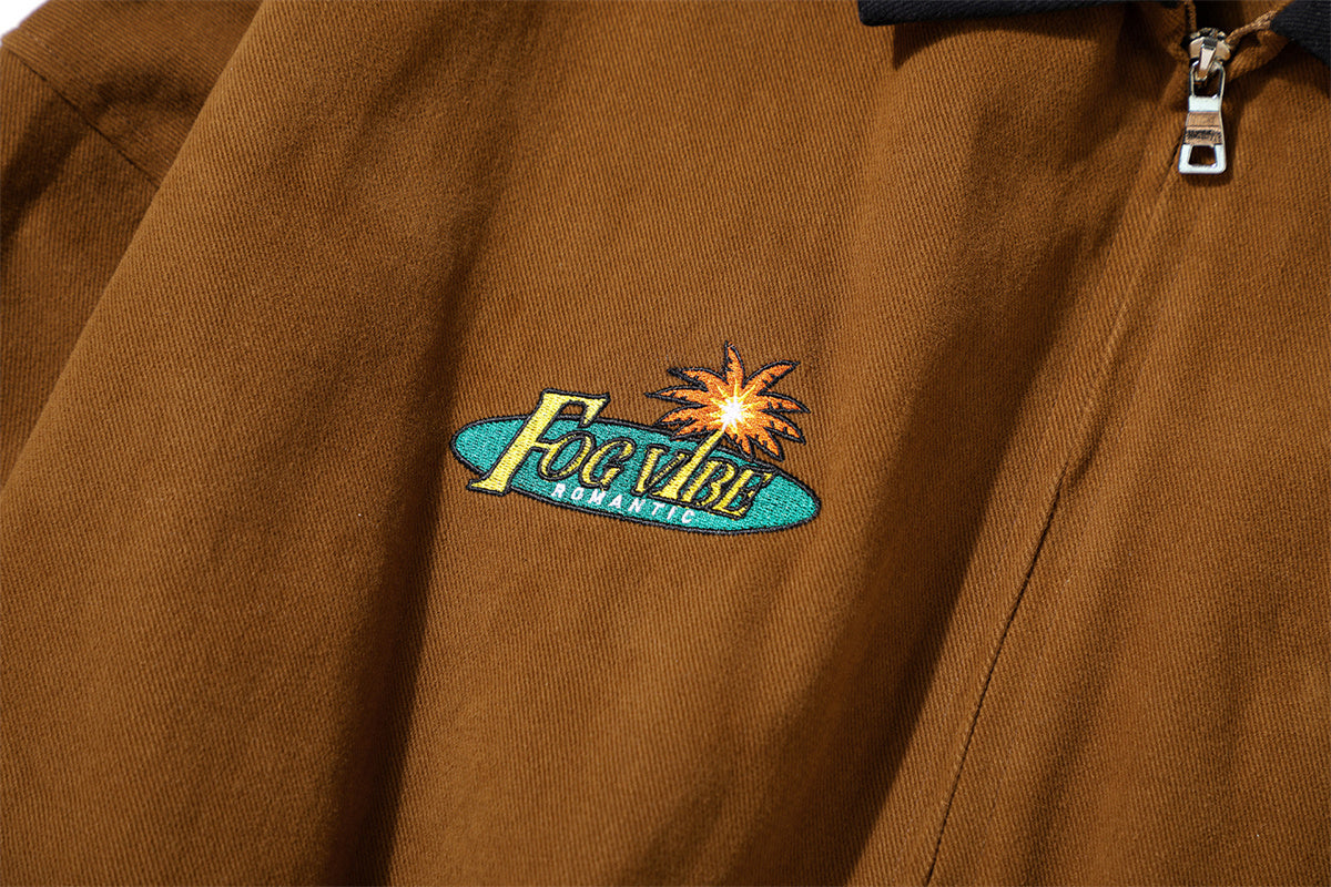 Men's And Women's Loose-fitting Vintage Embroidered Lapel Workwear Jacket