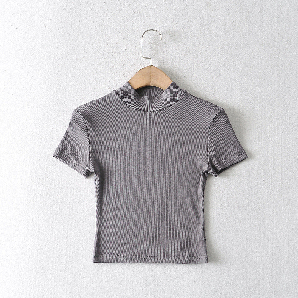 Women's Fashion Solid Color Short Sleeve Slim Fit T-Shirt Top