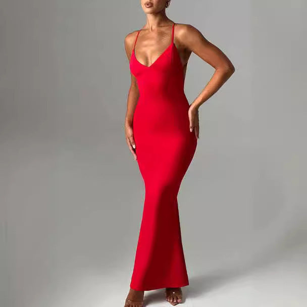 Women's Backless Cross Shoulder Strap Pleated Dress