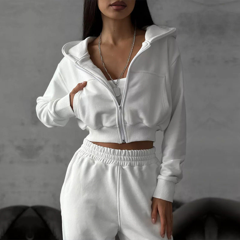 Women's Solid Color Leisure Long-sleeved Hooded Sweater Trousers