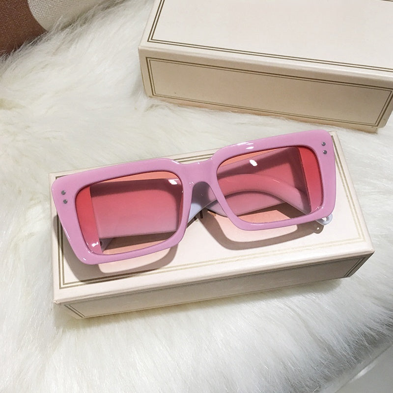 Men's And Women's Rectangular Large Frame Trendy Pink And Green Face-looking Sunglasses
