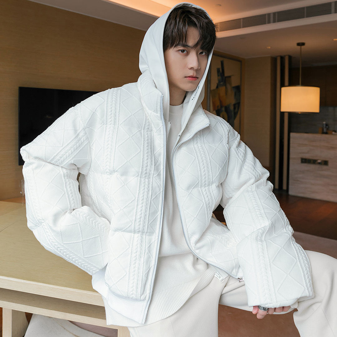 Men's Fashion Casual Twist Hooded False Two Piece Cotton Jacket