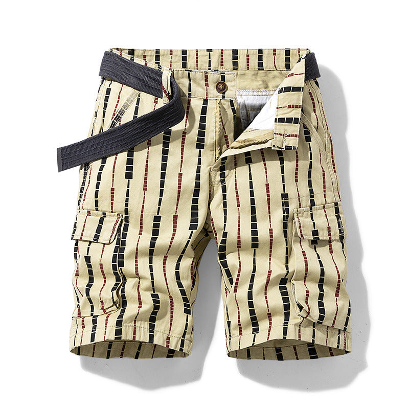 Men's Overalls Youth Five-point Pants Straight Multi-pocket Pants