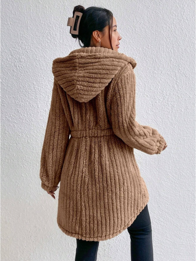 Button Front Hooded Teddy Coat