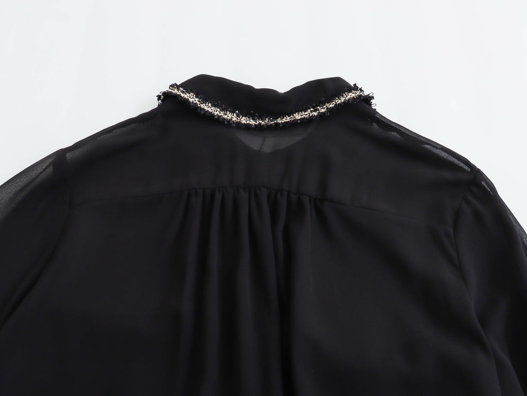 Autumn New European And American Style Texture Patchwork Pocket Decorative Chiffon Loose Shirt
