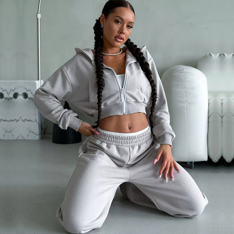 Women's Solid Color Leisure Long-sleeved Hooded Sweater Trousers