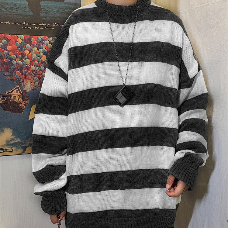 Men's And Women's Fashion Casual Loose Round Neck Clashing Jumper