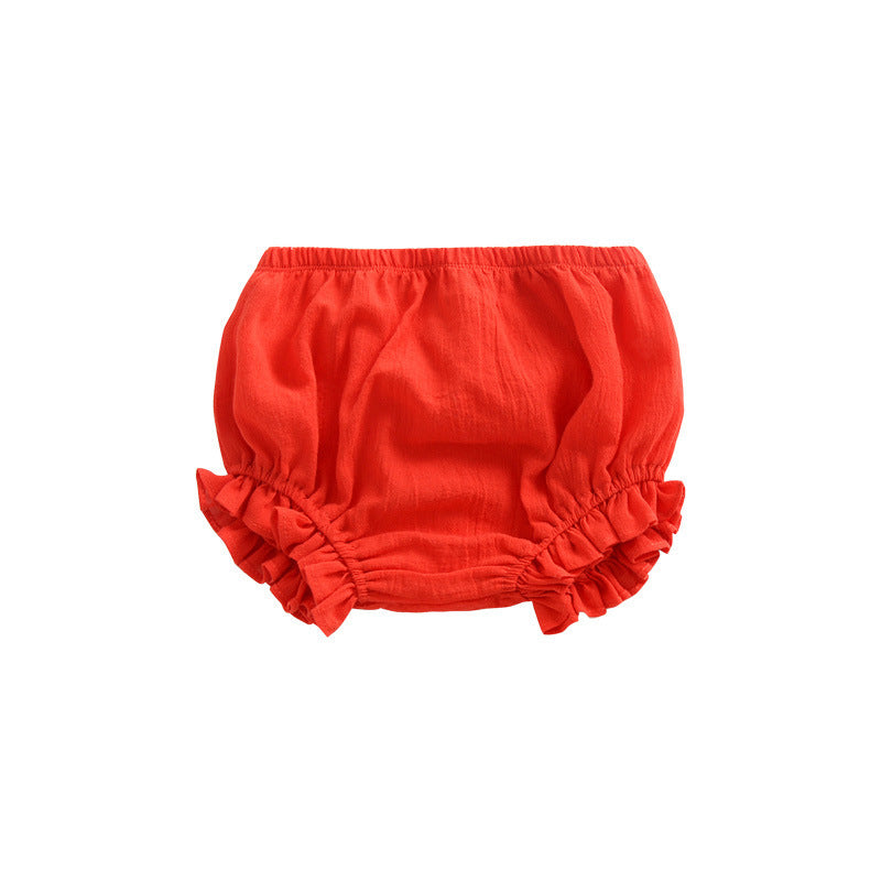 Infant Solid Color Cotton Linen Lace Triangle Casual Shorts