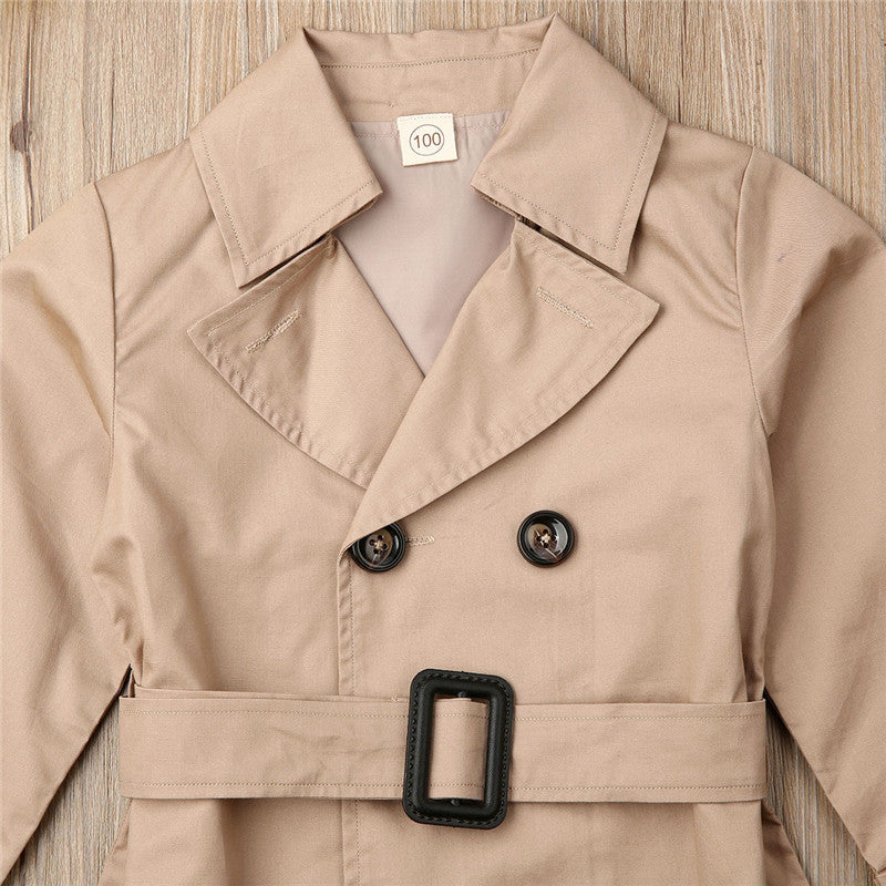 Girls Jacket Children's Double-breasted Lapel Trench Long