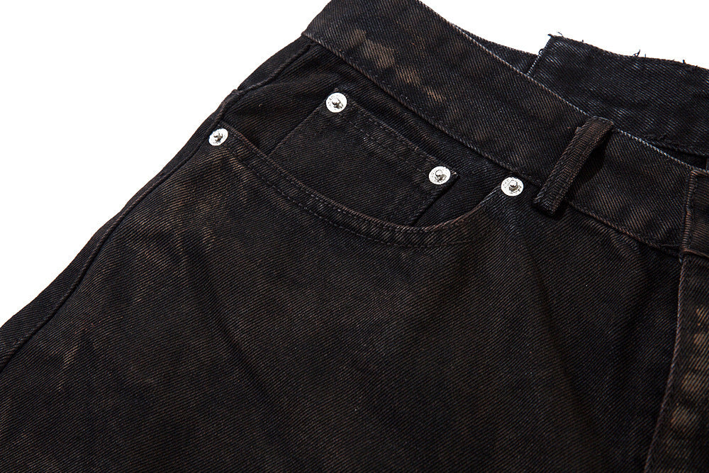 Waste Soil Spray Painting Old Dirty Denim Shorts Men