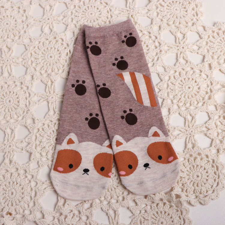 Cartoon animal in tube socks personality cotton cute ladies socks