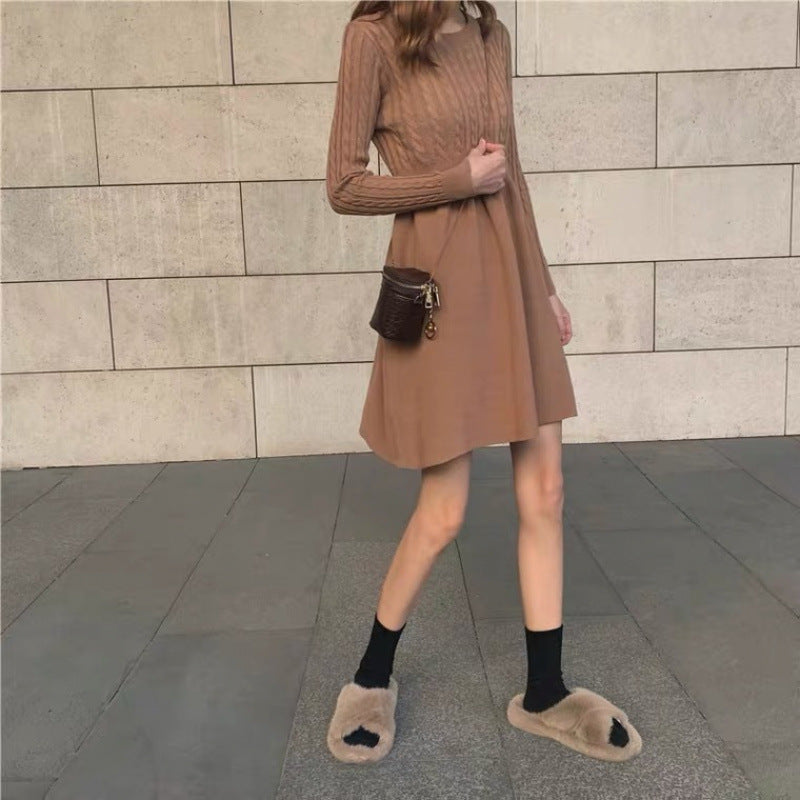 Autumn And Winter Temperament Waist-controlled Base Ride Dress