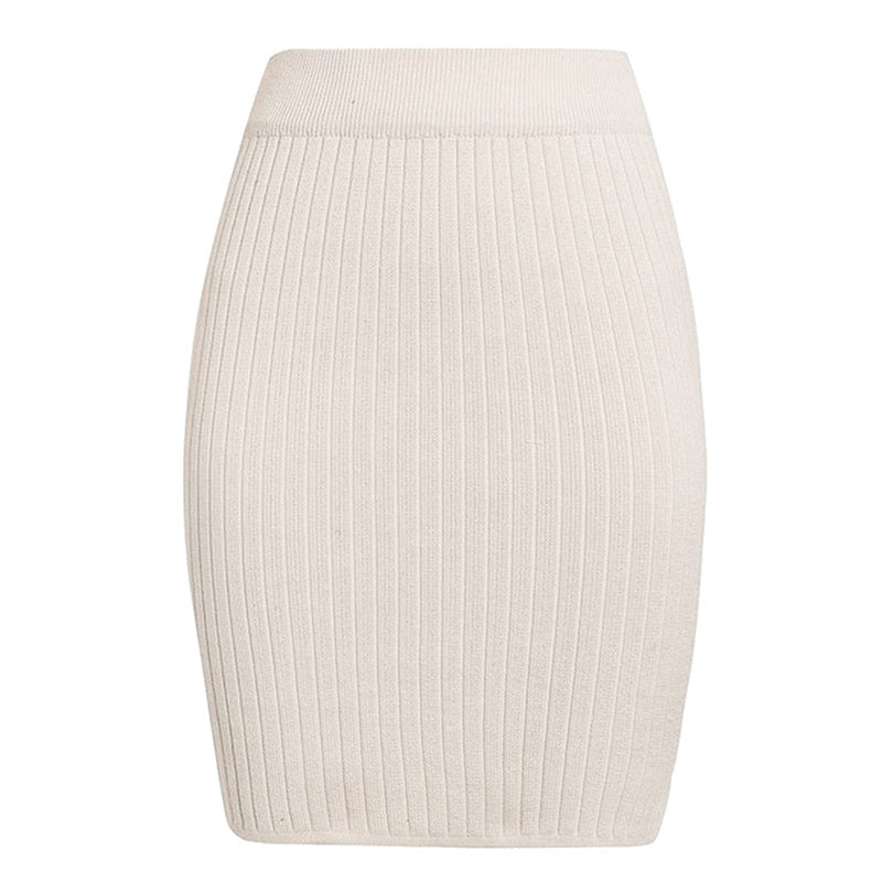 Pure color knit bag hip skirt