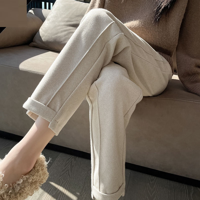 Small Women's Autumn And Winter Herringbone Pattern Woolen Trousers