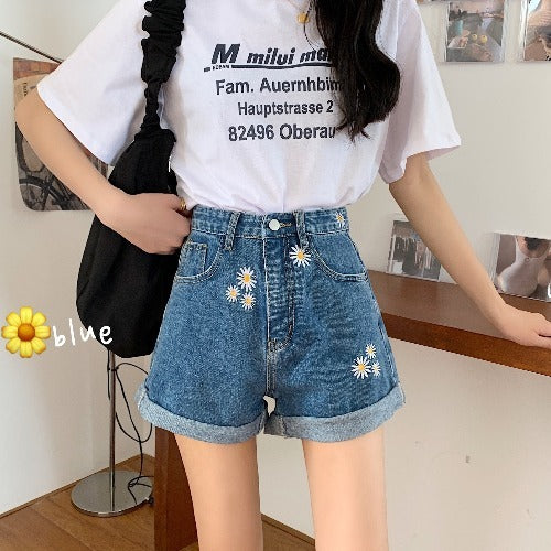 Daisy baggy denim wide-leg shorts