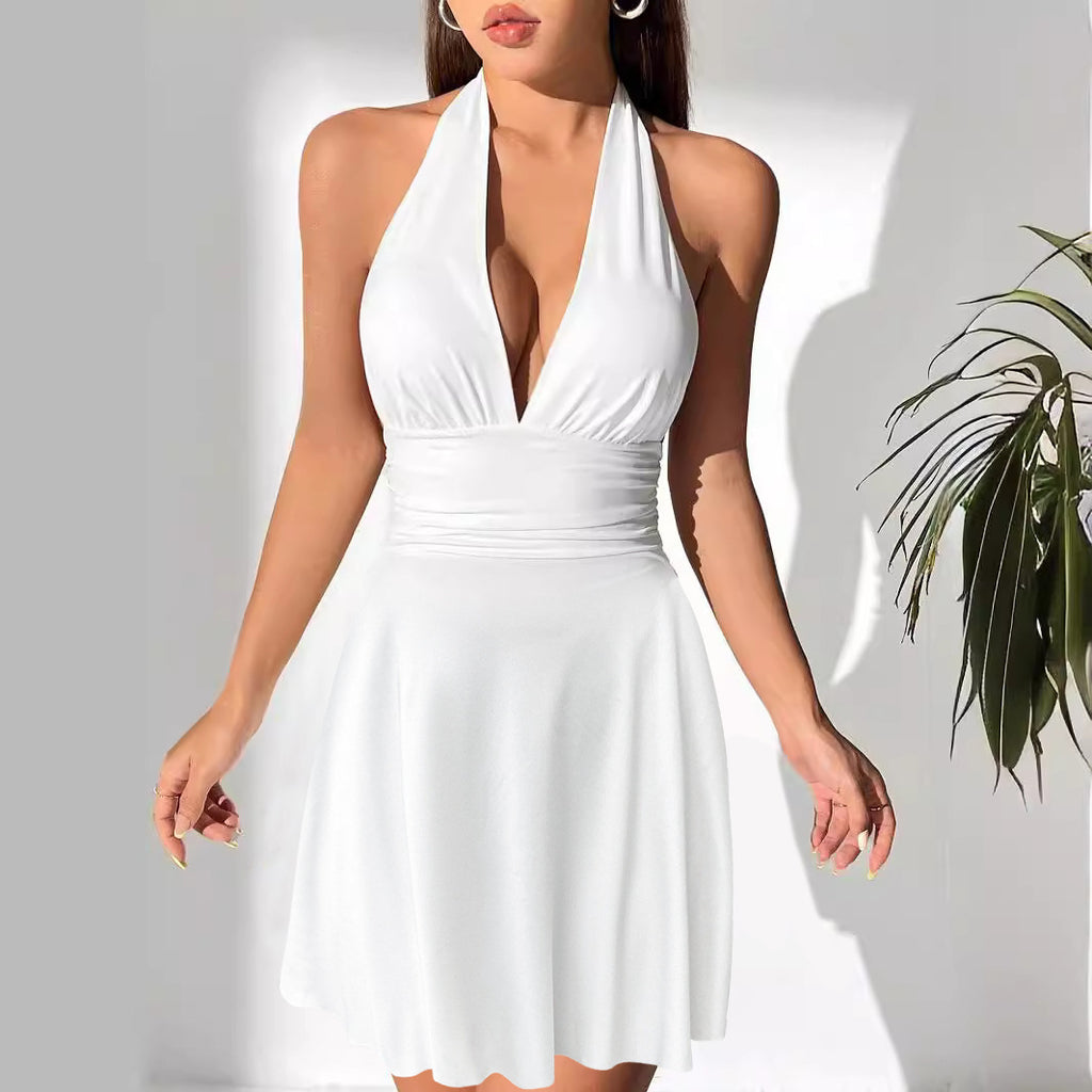 Women's Hot Sale V-neck Lace Up Tight Pleated Skirt