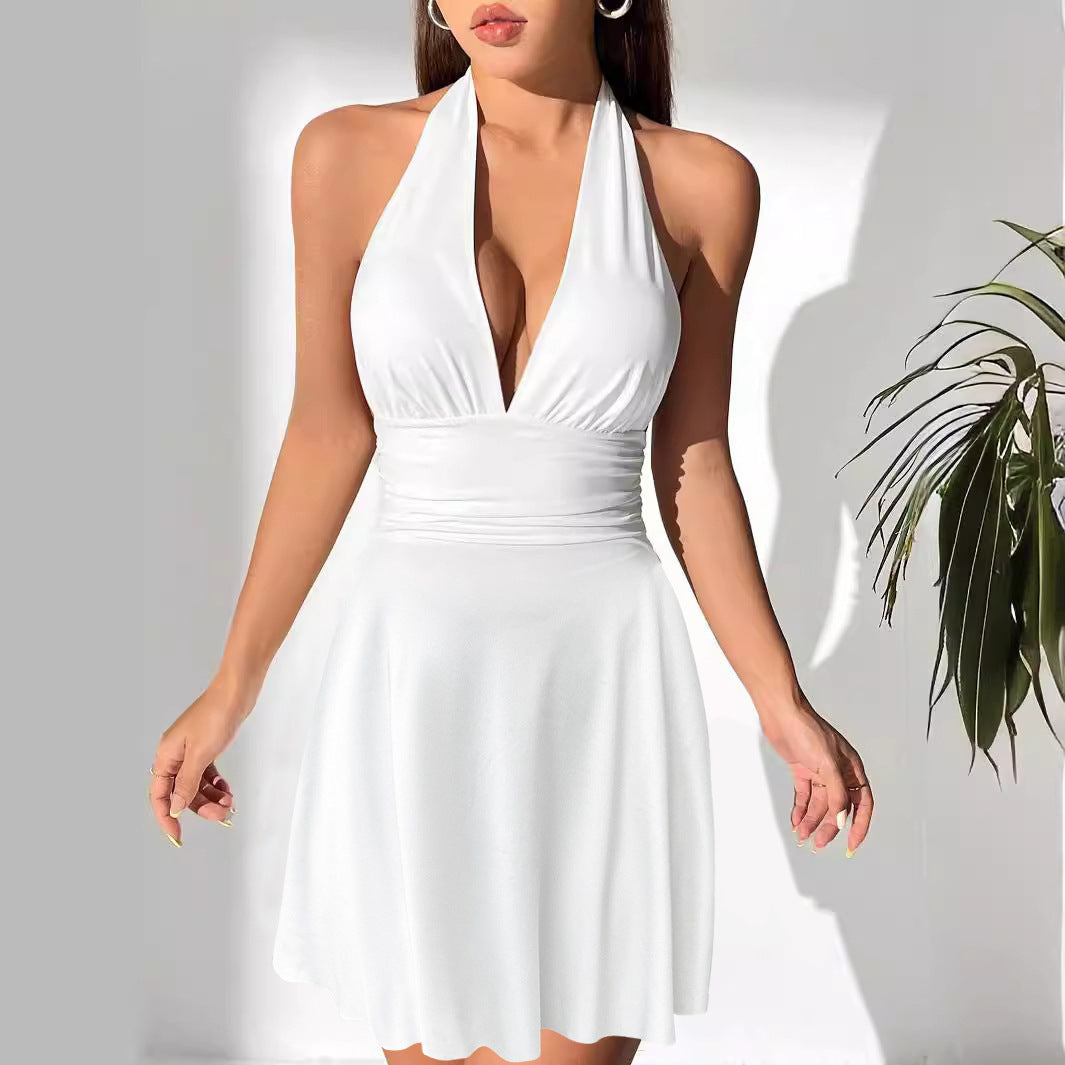 Women's Hot Sale V-neck Lace Up Tight Pleated Skirt