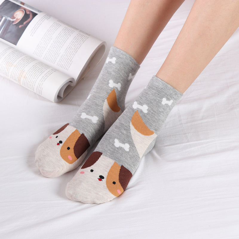 Cartoon animal in tube socks personality cotton cute ladies socks