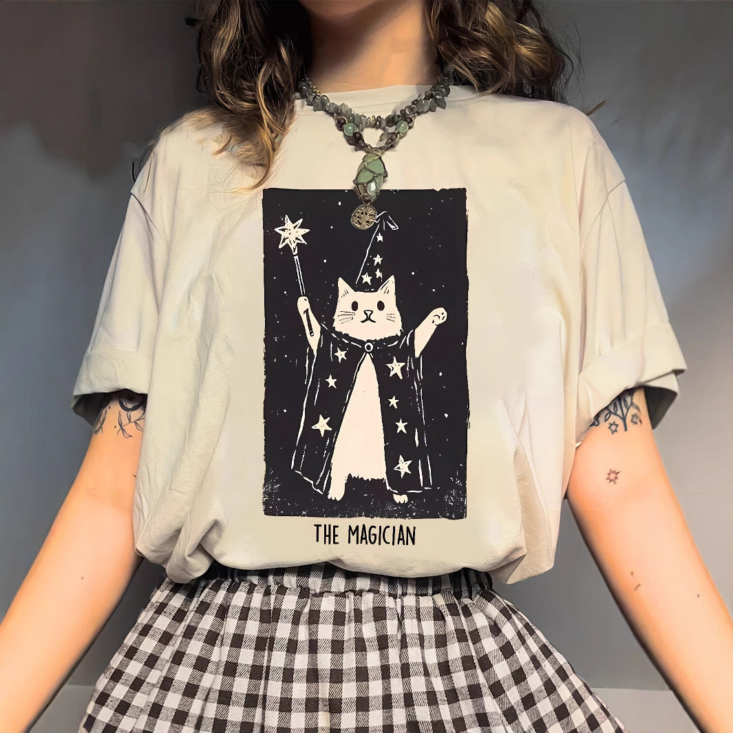 Women's Magic Kitten Cute Printed Cartoon Short Sleeve