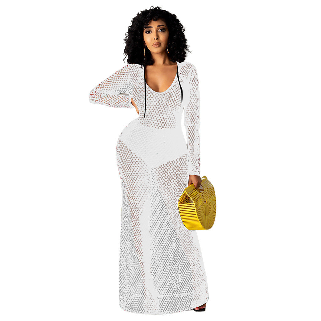 Hollowed Cover Long Skirt Bikini Swimwear Cover-up