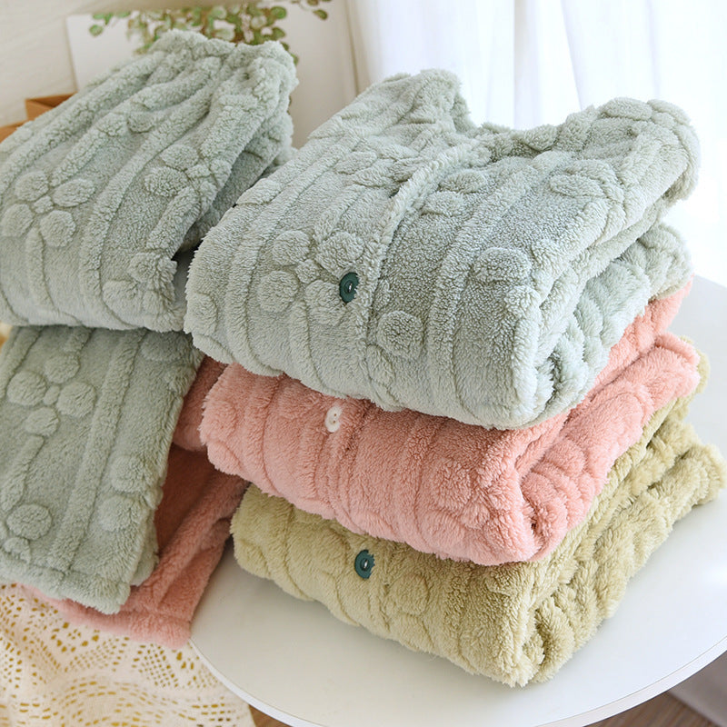 Coral Velvet Pajamas Women's Winter Long Sleeve Thick Solid Color Simple Homewear