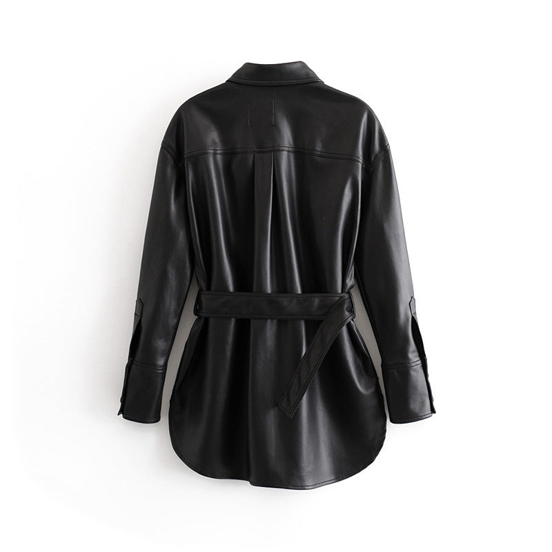 Loose long sleeve lapel with belt coat