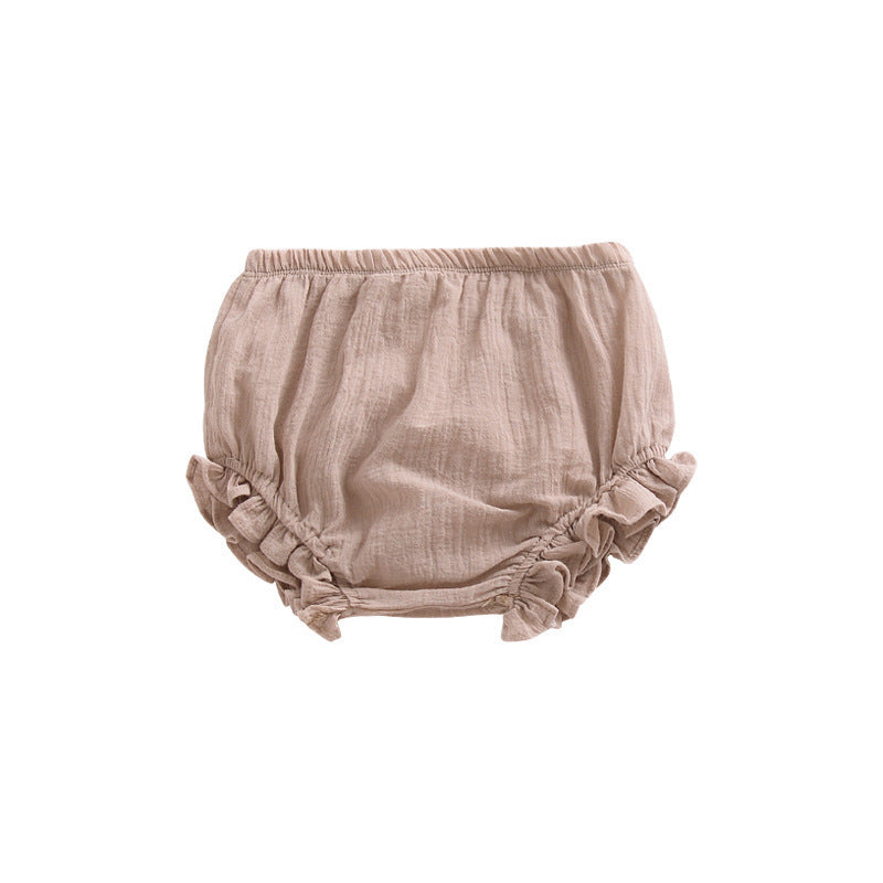 Infant Solid Color Cotton Linen Lace Triangle Casual Shorts