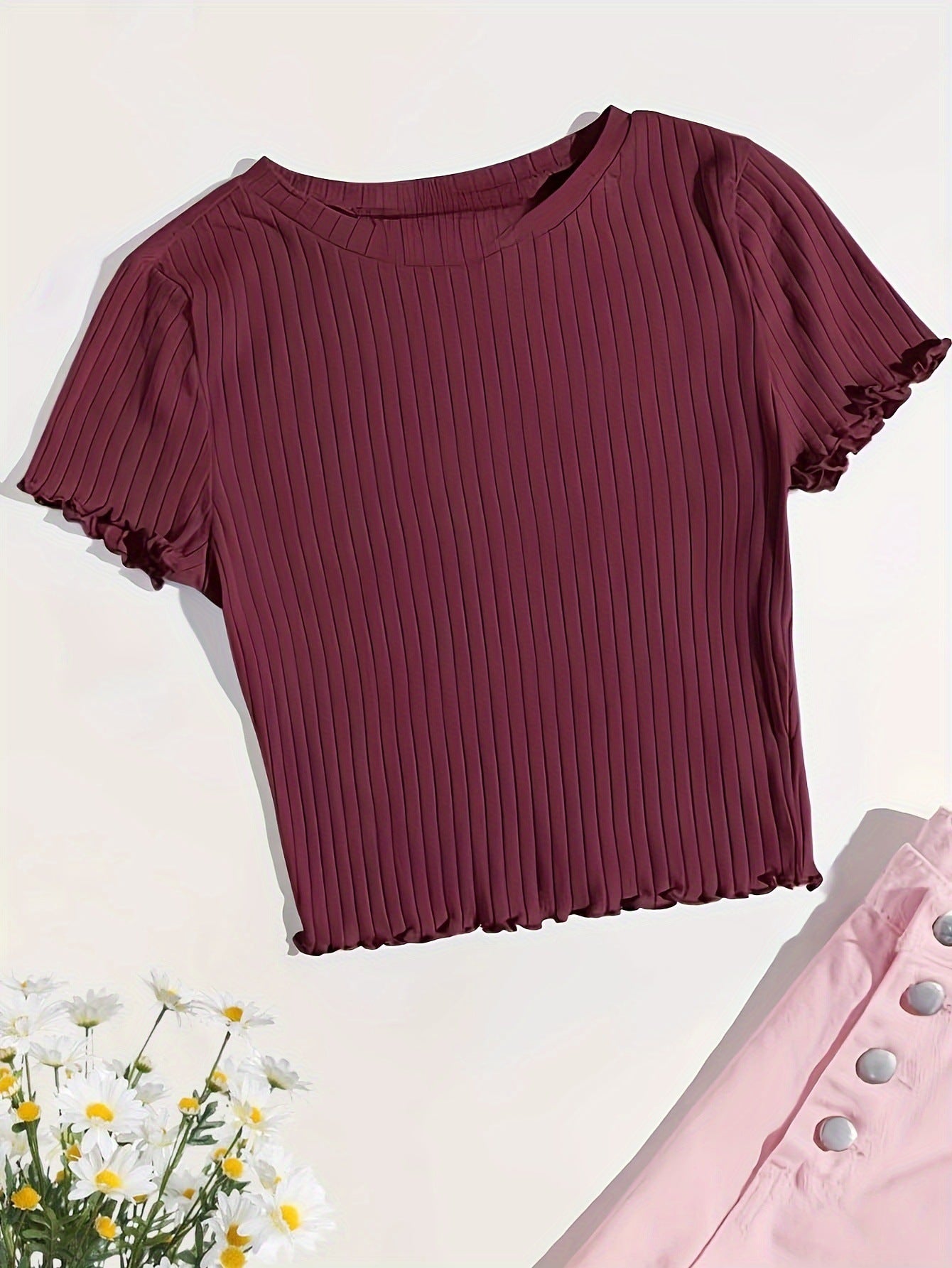 Korean Style Round Neck Wooden Ear Short Top Ins Knitted Inner Match Bottoming Shirt