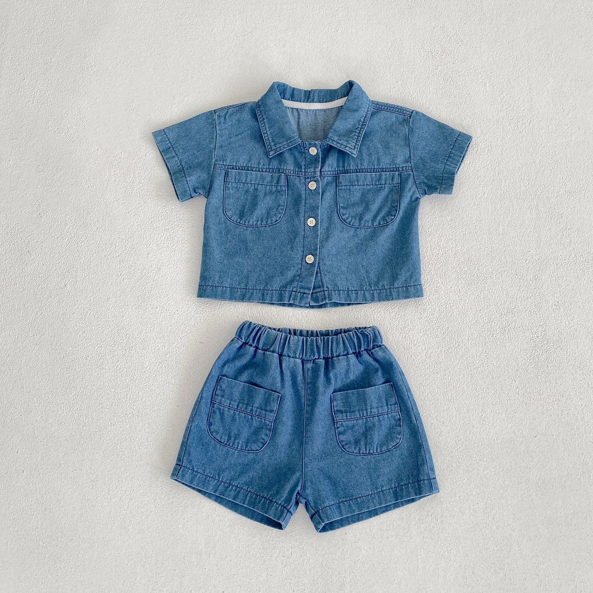 Denim Short Sleeve Pocket Top Boyshorts Baby Boy Suit