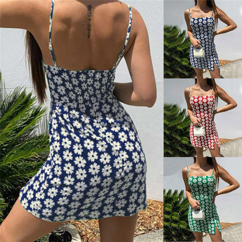 Beach Mini Skirt Printed Backless Sling Slim Fit Dress