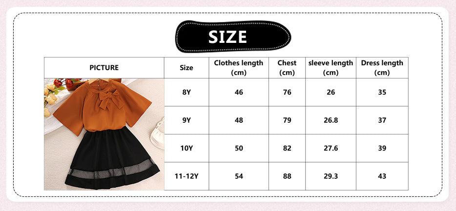Korean Style Baby Bow Short Sleeve T-shirt Mesh Splicing Skirt Two-piece Set