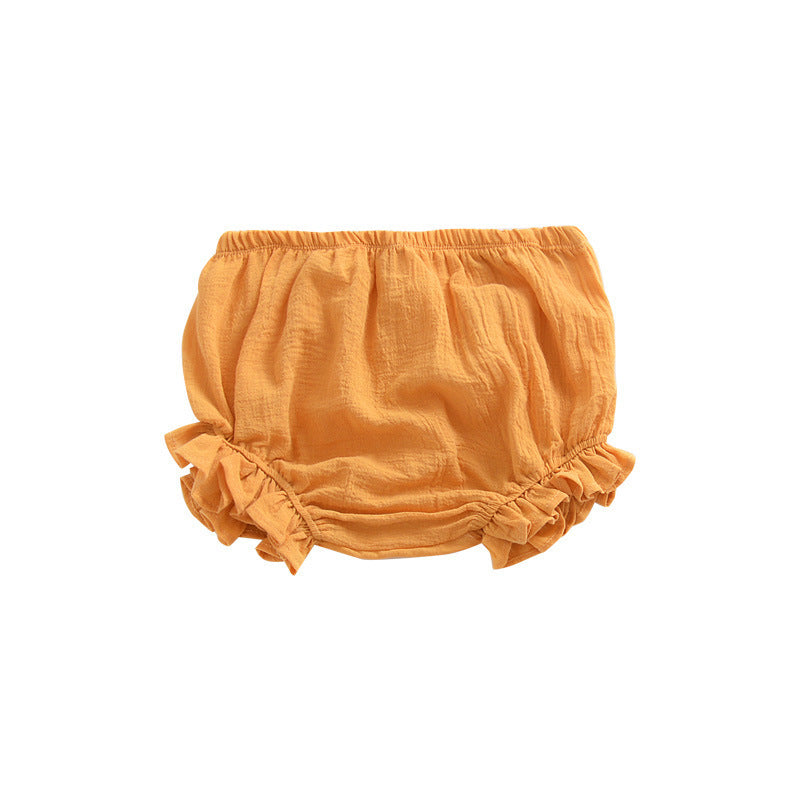 Infant Solid Color Cotton Linen Lace Triangle Casual Shorts