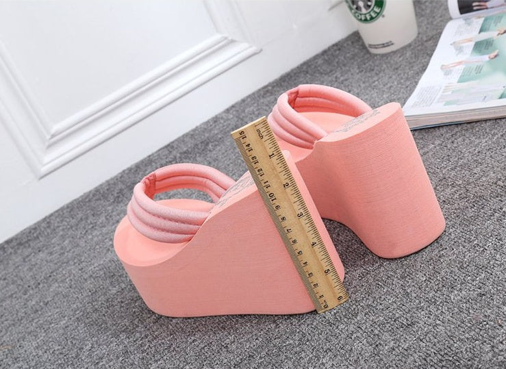 High-heeled flip-flops summer non-slip thick bottom clip to drag sandals and slippers