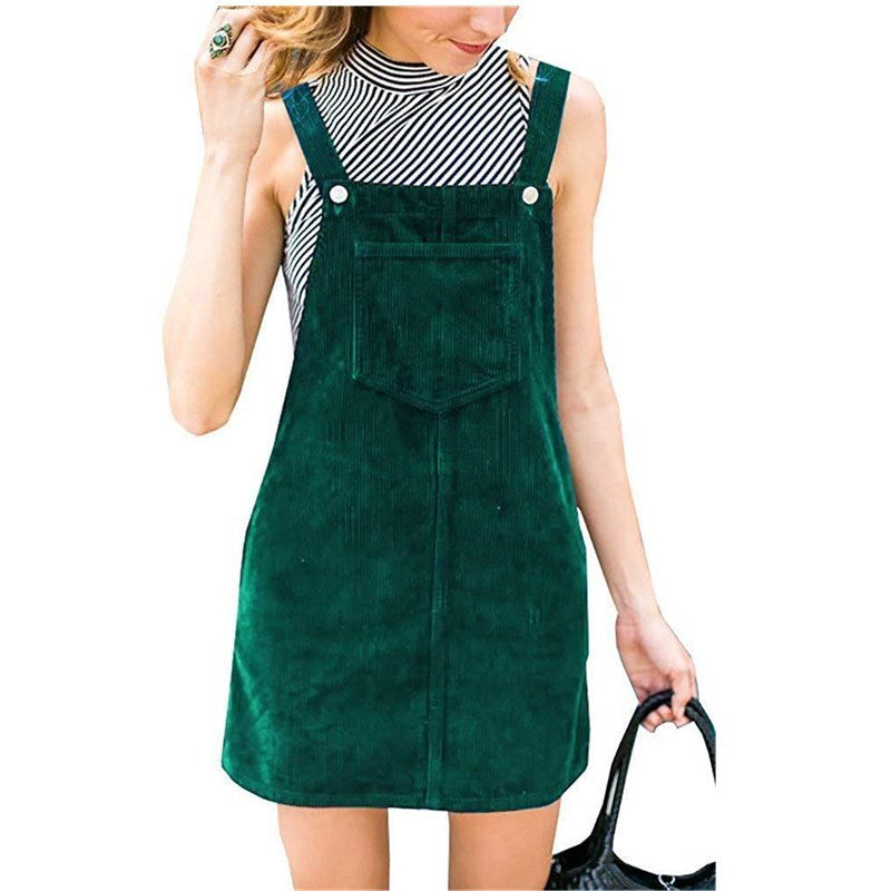 Corduroy Suspender Women Dress Solid Color Halter Skirt