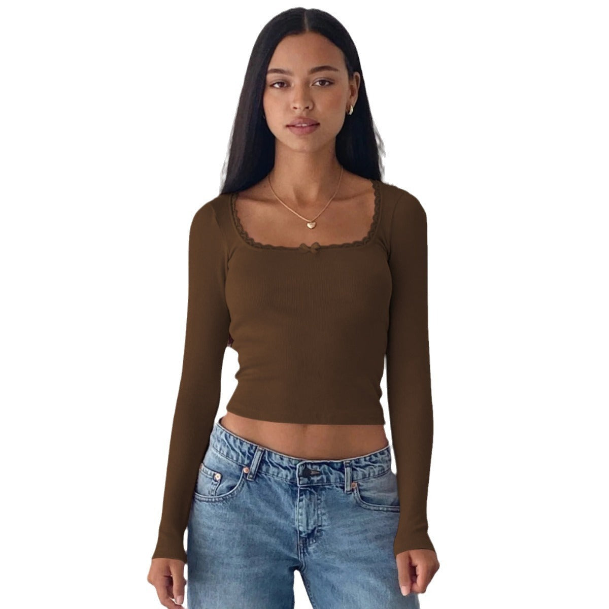 Slimming Slim Lace Stitching Hot Girl Top U-neck Bottoming Shirt