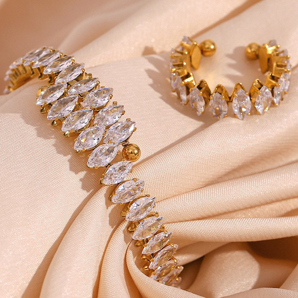 Women's Fashion Stainless Steel Gold-plated Full Diamond Bracelet
